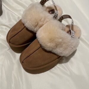 Ugg Chestnut Funkette Platfotm Slide Slipper Sandals, women Us 7